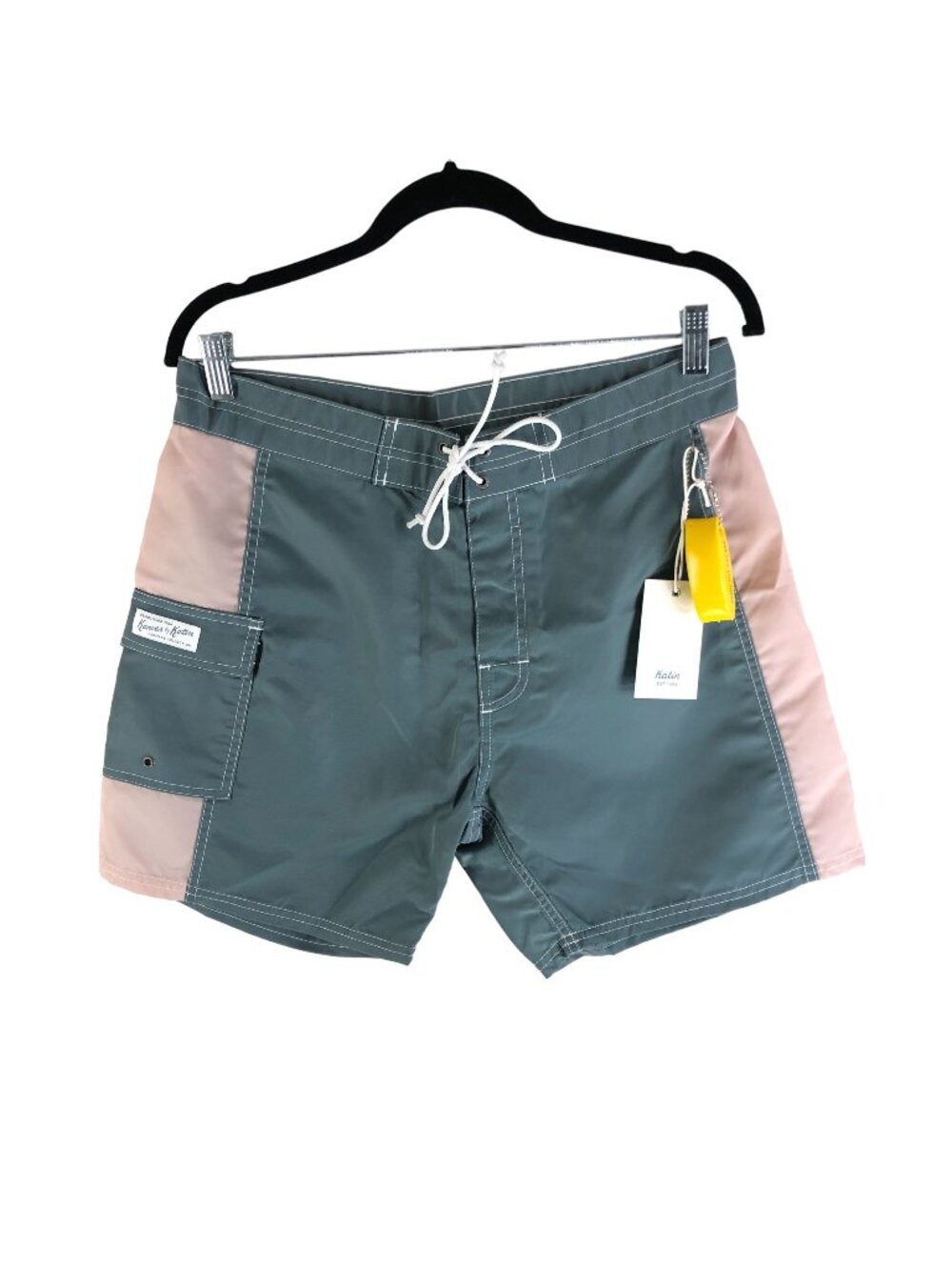 Katin Mens Waterman Trunk Surf Board Shorts Nylon Green Beige Size 32